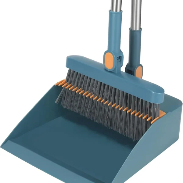Broom and Dustpan Combo Set, Long Handled Adjustable Broom and Dustpan Set for Sweeping Home,Indoor Kitchen, Office Lobby Floor