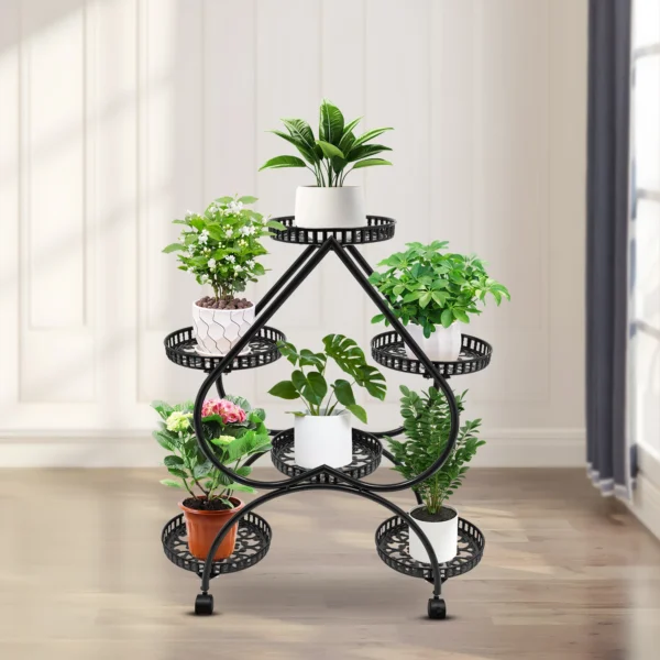 Heart Shape Flower Pot Stand Metal Plant Rack Floor Garden Flower Stand With Wheels 4 Tier Flower Pot Stand Display Rack