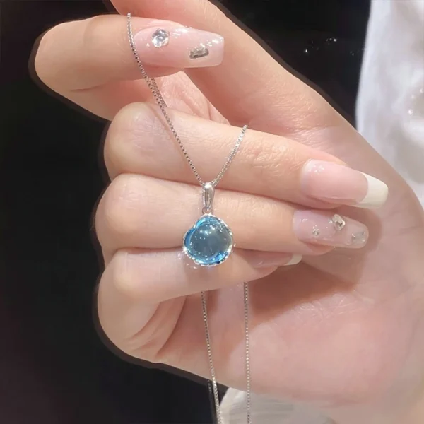Korean Fashion Blue Round Crystal Pendant Necklace Women Elegant Cute Sweet Girls Bow Knot Star Clavicle Chain Jewelry Gifts