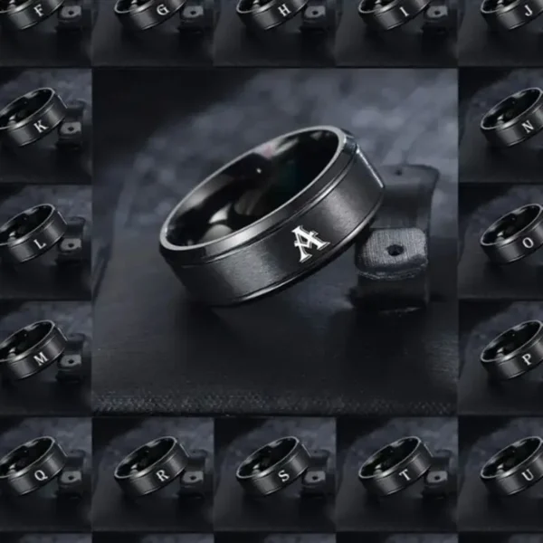 1pc Fashion 26 English Letters Ring With Double Beveled Edges, Men's Stainless Steel Ring