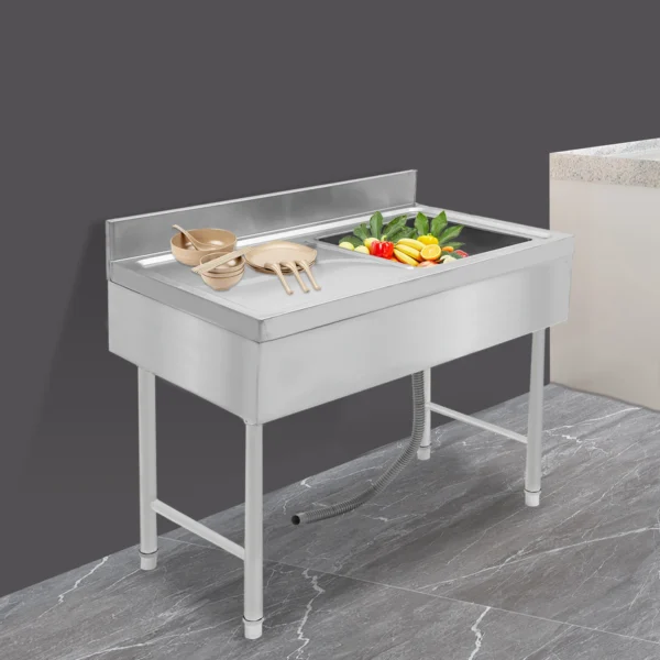 Freestanding Rectangular Silver Stainless Steel Sink Commercial Outdoor Sink for Homes/Restaurants