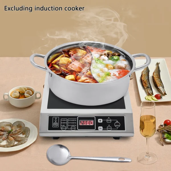 Shabu Pot 304 Food Grade Stainless Steel with Lid Divider Dual Sided Cookware for Induction Cooktop Gas Stove Kitchen Cooker